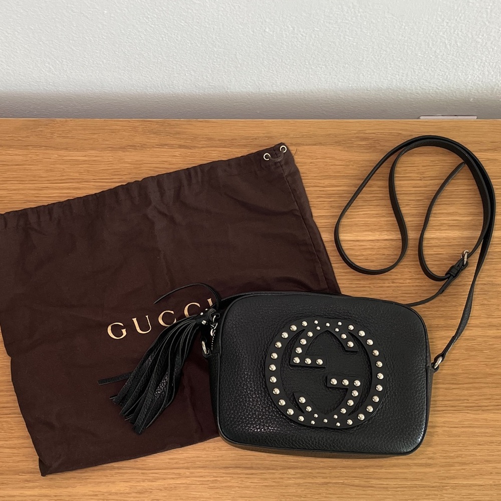 GUCCI Pebbled Calfskin Soho Studded Disco Bag in Black - Picture 3 of 13